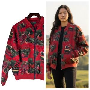 Vtg Bushwacker Jacket Bomber Sz Small Red Country Lake Outdoors Cabincore Zip Up